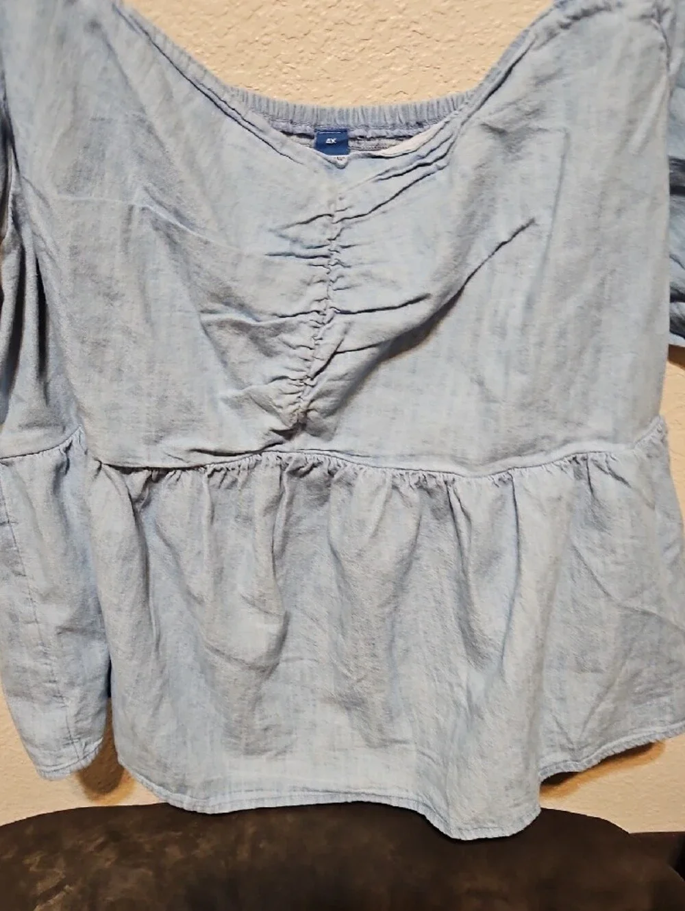 Old Navy Light Blue Square Neck Puff Sleeve Peplum Top